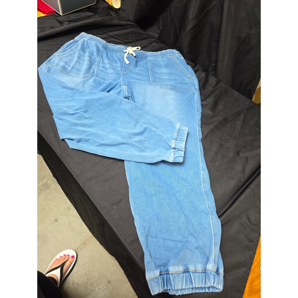 Lane Bryant Blue Denim Joggers Light Wash Elastic Waist Drawstring Size 20